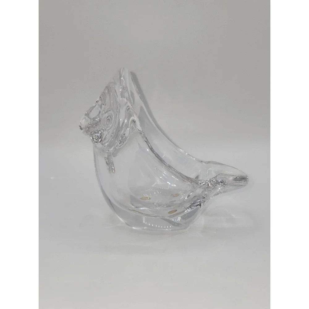 Vannes France Crystal Owl Votive Candle Holder Clear Art Glass